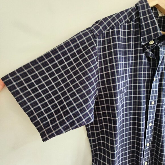 L.L. Bean Mens Navy Blue Plaid Short Sleeve Button-Up Shirt Lg-Reg 100% Cotton - Picture 5 of 8